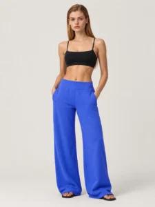 Custom Women’s Wide Leg Sweatpants with Ribbed Waistband and Side Pockets
