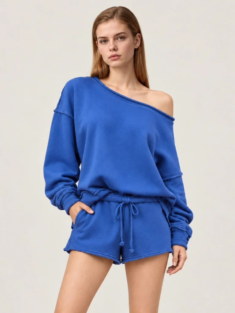 Oversized Off-Shoulder Exposed-Seam Terry Sweatshirt & Shorts Set