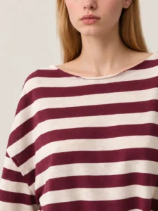 Oversized Boat-Neck Raw-Edge Striped Jersey Long-Sleeve T-Shirt