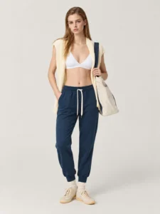 Custom Women’s Navy Blue Joggers with Drawstring Waist and Ribbed Cuffs