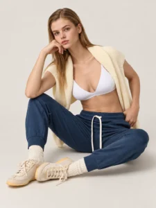 Custom Women’s Navy Blue Joggers with Drawstring Waist and Ribbed Cuffs