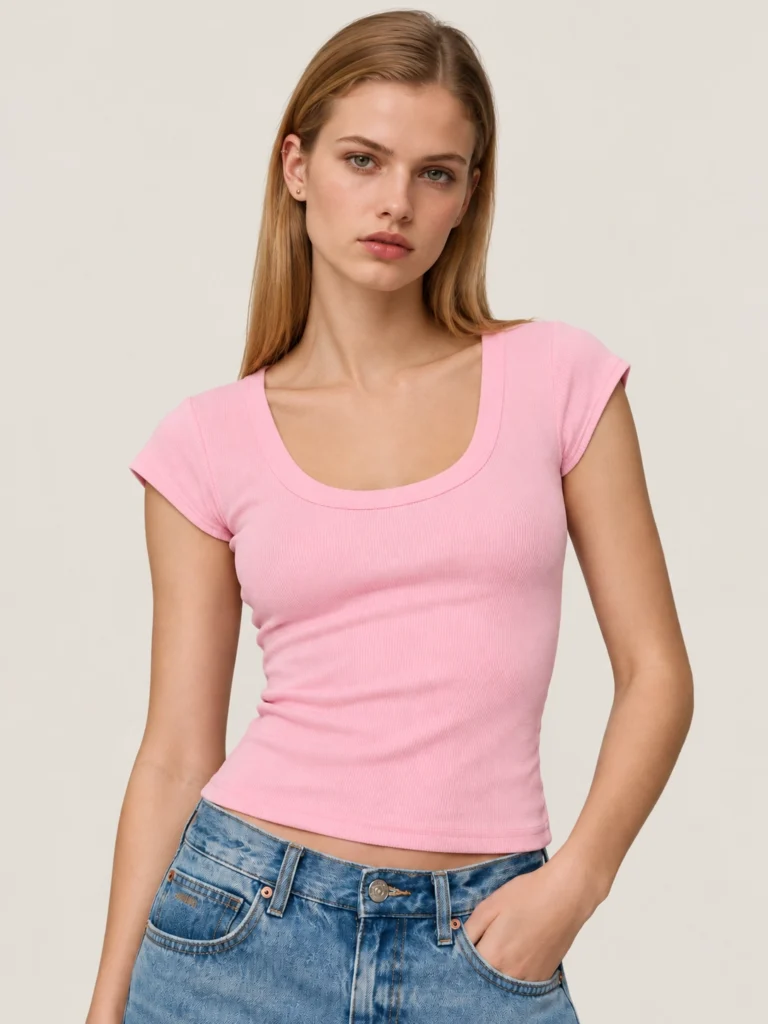 Fitted Scoop-Neck Ribbed Short-Sleeve T-Shirt